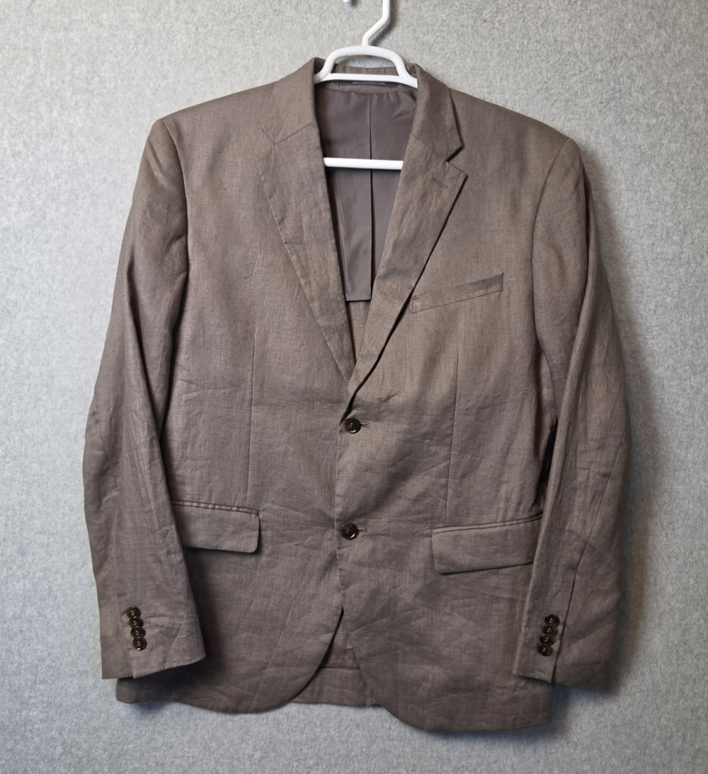 H&M Slim Fit 100% Linen Summer Dark Beige LS Two Button Sport Blazer Men's 46R